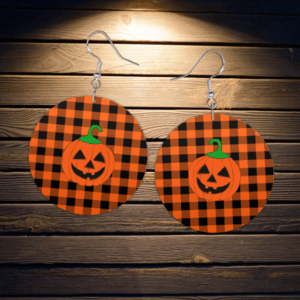 Halloween Black/Orange Pumpkin Earrings 1.18" Round