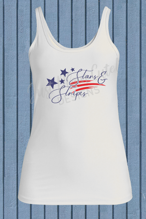 Patriotic Stars & Stripes Graphic Tank Top - White