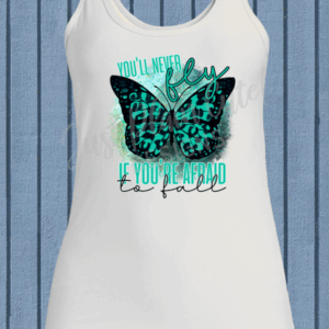 Teal Butterfly Inspirational Graphic Tank Top - White