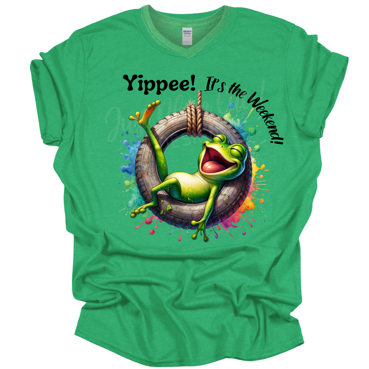 Yippee Weekend Short-Sleeve V-Neck Green Unisex Adult Tee
