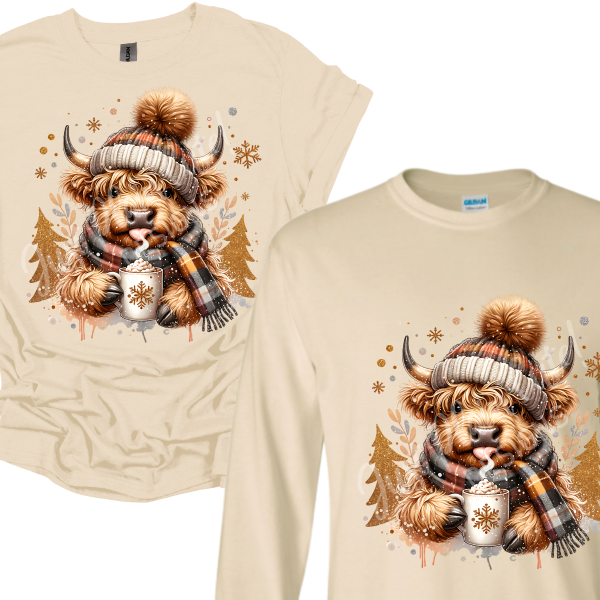 Highland Cow with Cocoa Long/Short Sleeve Adult Tee