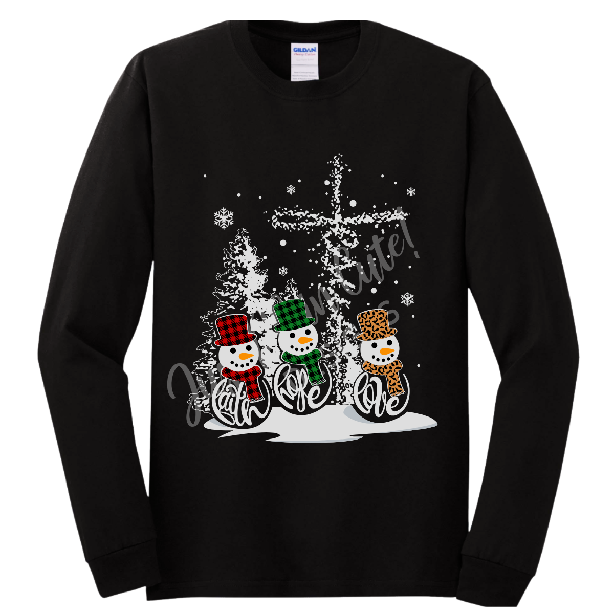 Faith Love Hope Snowmen Christmas Short/Long Sleeve Adult Tee - Image 3