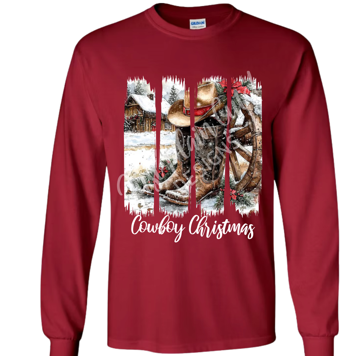 Cowboy Christmas Long/Short Sleeve Adult Tee - Image 3
