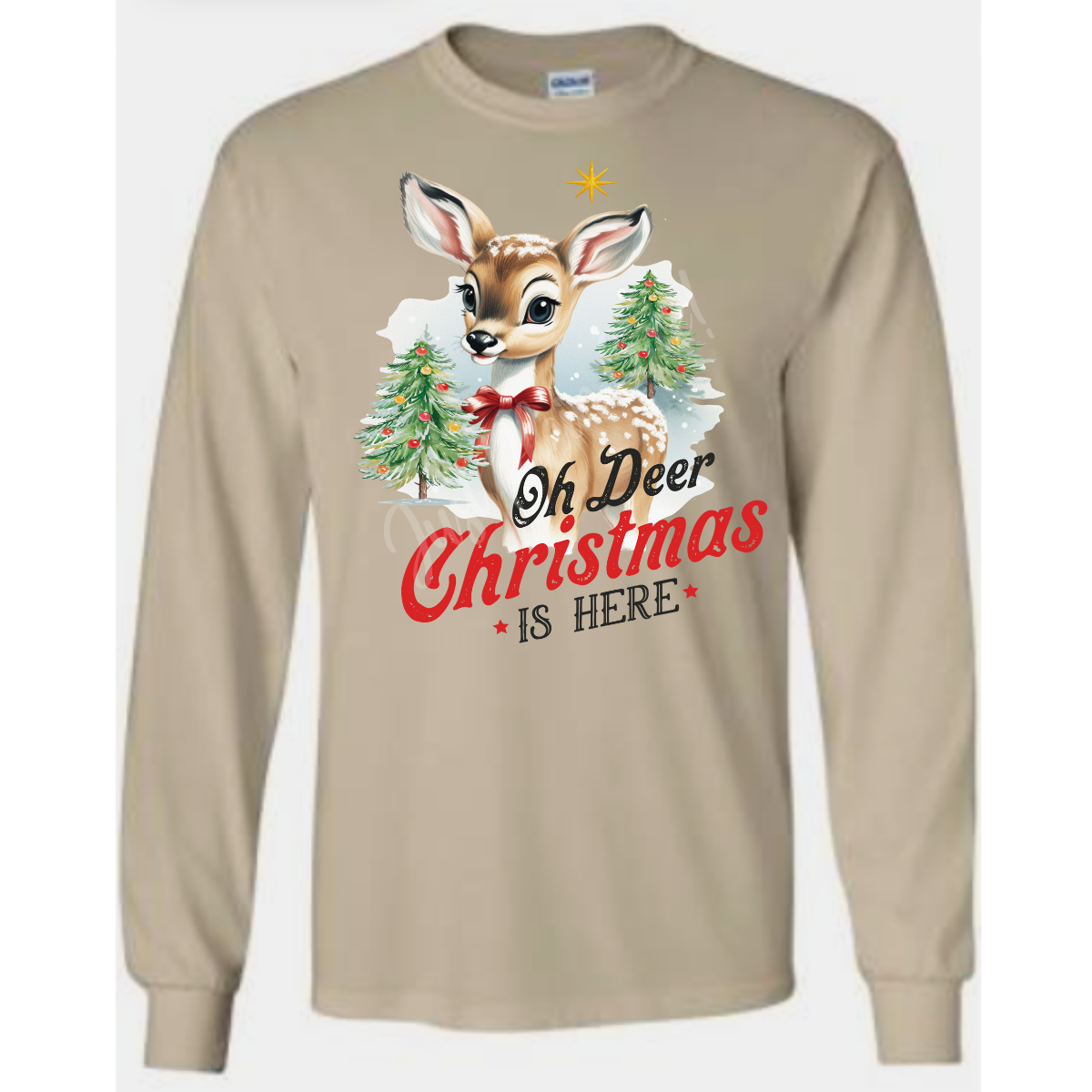 Retro Oh Deer Christmas is Here Long Sleeve Adult Tee