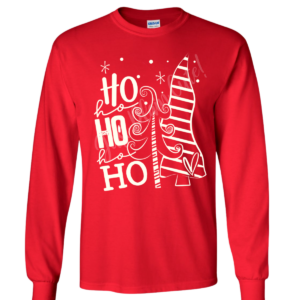 Whimsical Ho Ho Ho Red Long Sleeve Adult Tee